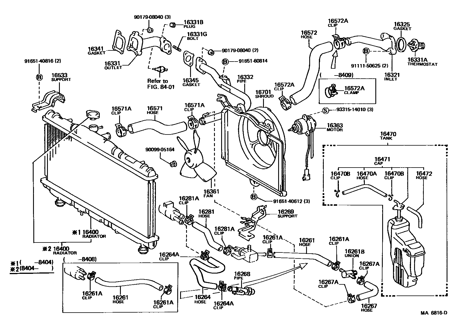 Toyota COROLLA RADIATOR & WATER OUTLET EPC diagram — MA6816D
