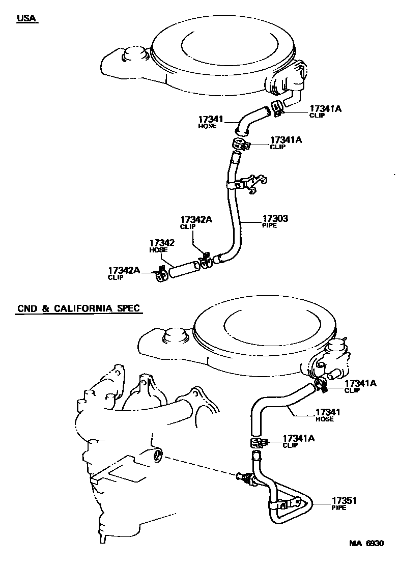 Toyota COROLLA 歧管喷气系统 EPC diagram — MA6930