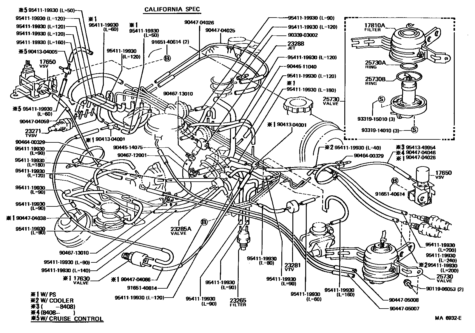 Toyota COROLLA vacuum tube EPC diagram — MA6932E