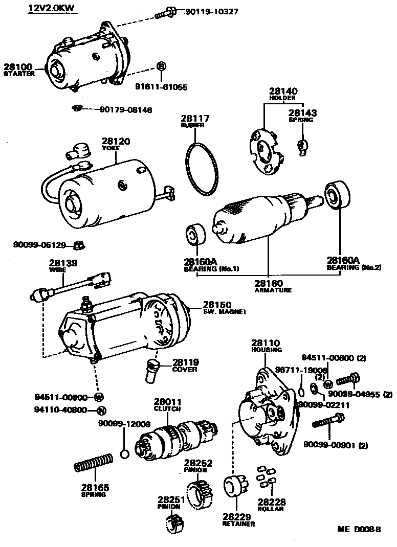 Toyota COROLLA 起动机 EPC diagram — MED008B