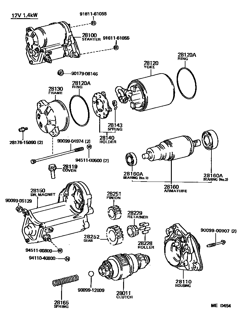 Toyota COROLLA 起动机 EPC diagram — MED454