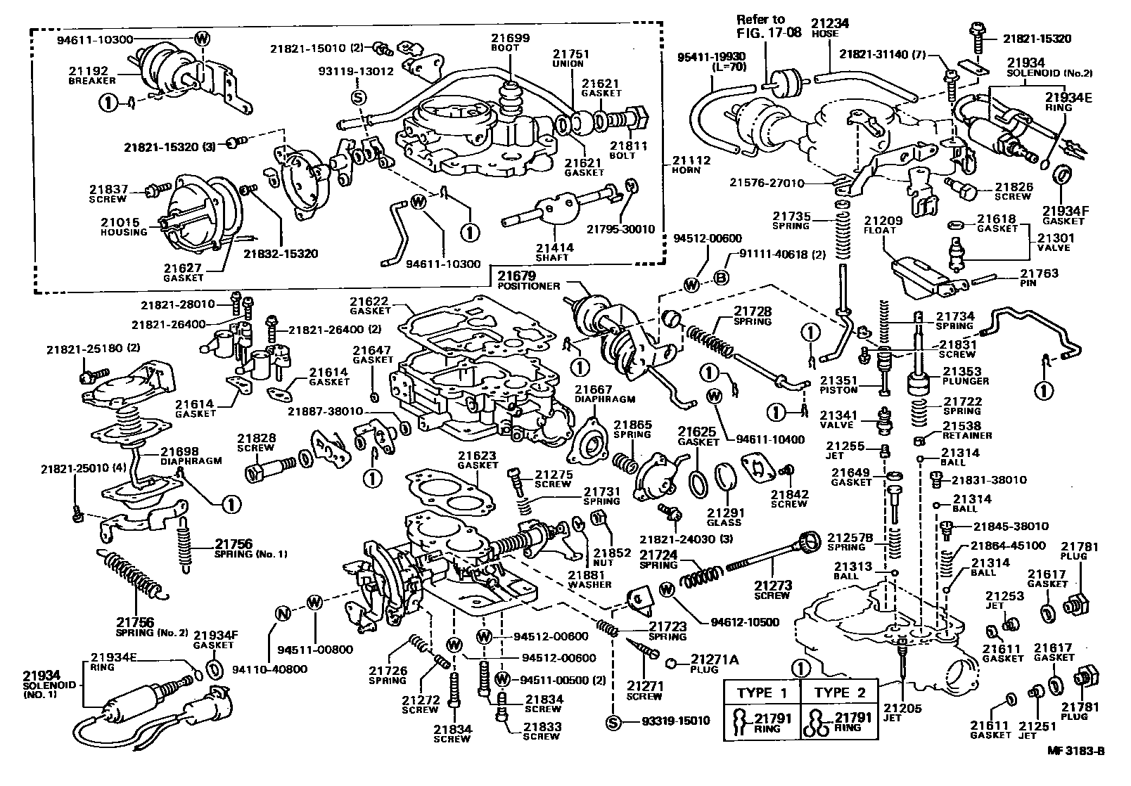 Toyota COROLLA 化油器 EPC diagram — MF3183B
