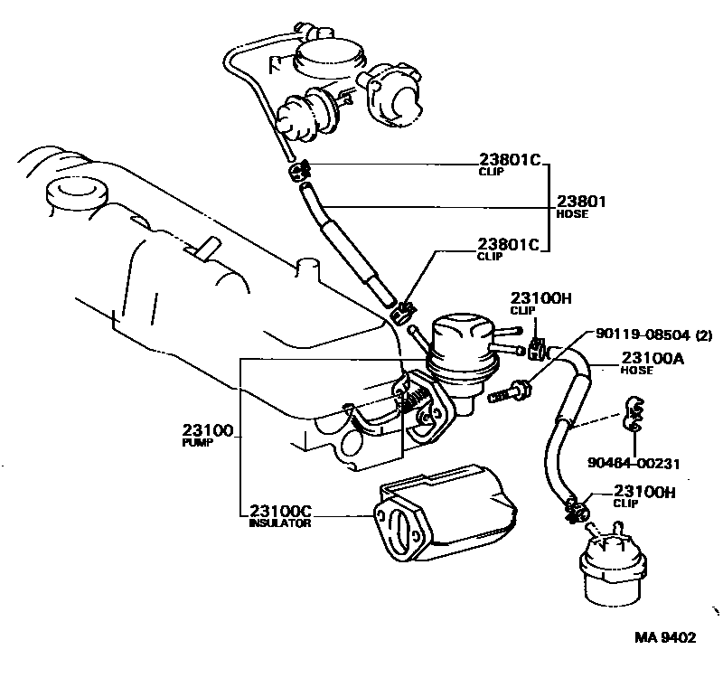 Toyota COROLLA 燃油泵和燃油管 EPC diagram — MA9402