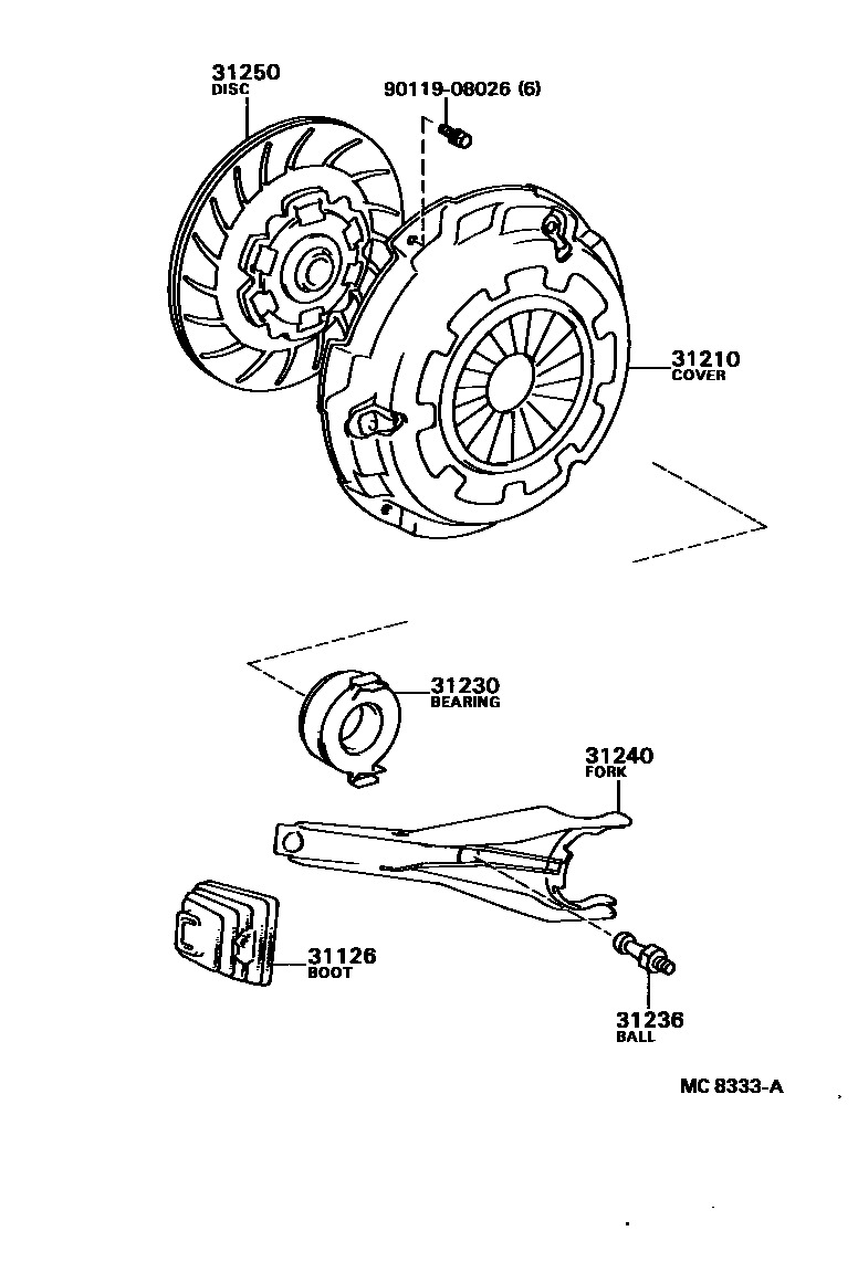 Toyota COROLLA 离合器和分离叉 EPC diagram — MC8333A