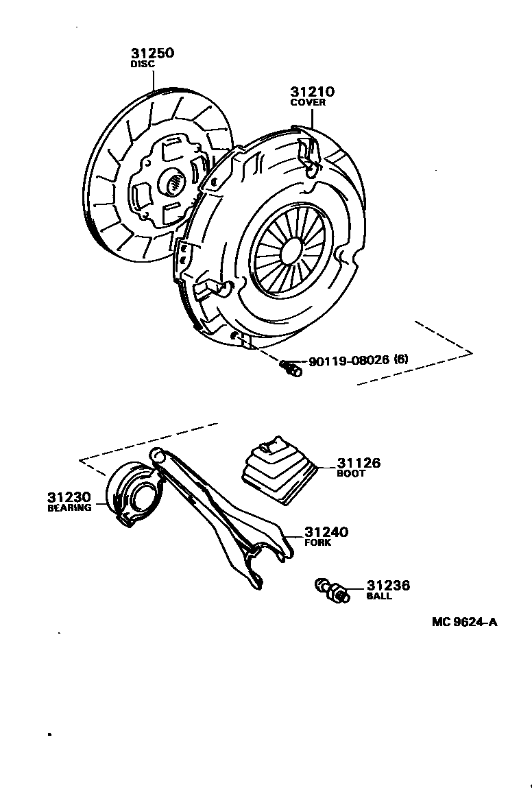 Toyota COROLLA 离合器和分离叉 EPC diagram — MC9624A