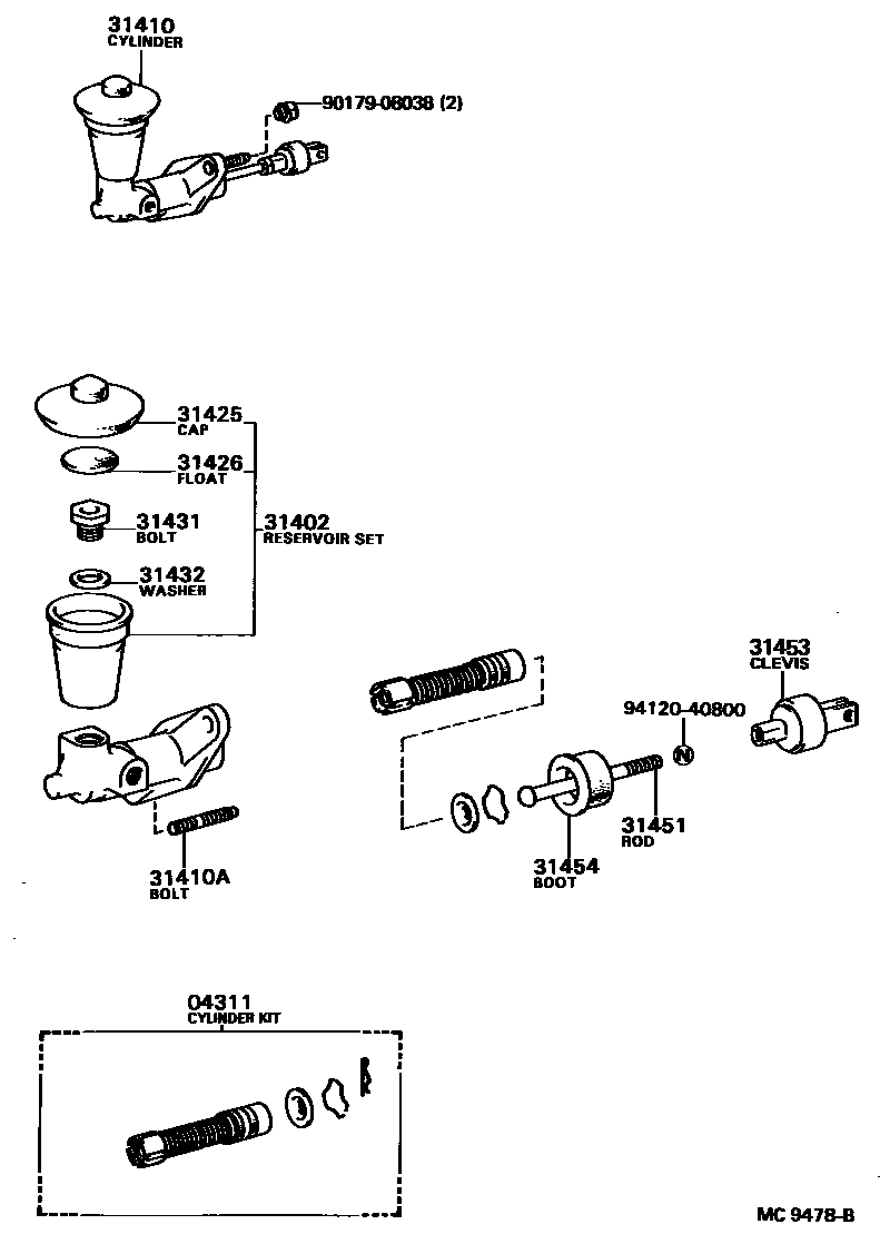 Toyota COROLLA 离合器总泵 EPC diagram — MC9478B