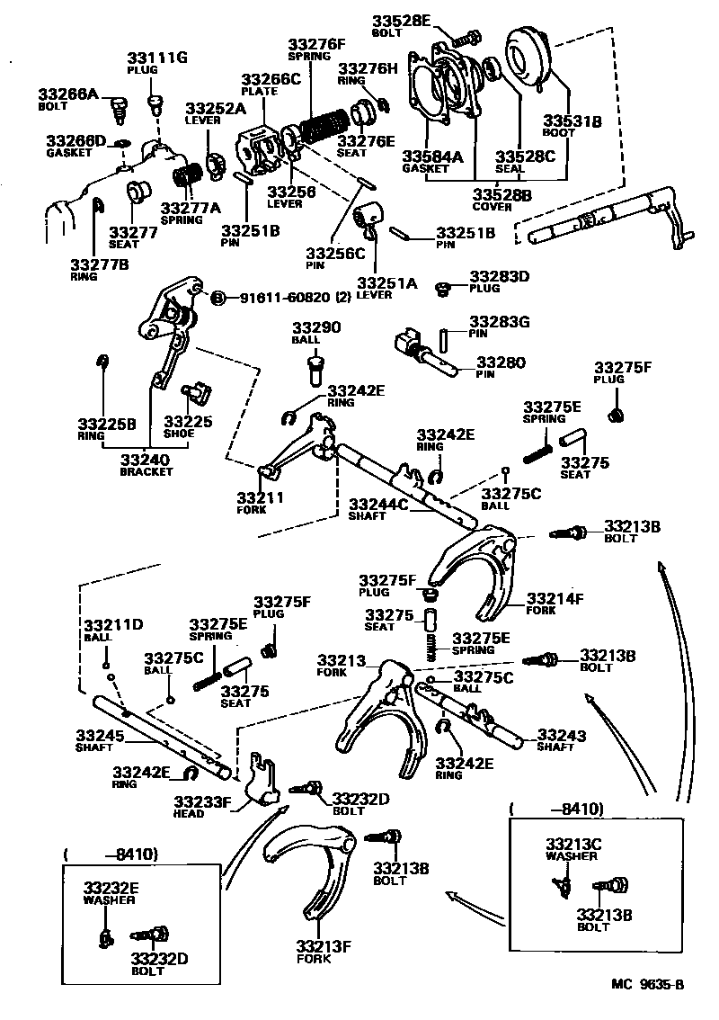 Toyota COROLLA 换档拨叉和换档杆轴(MTM) EPC diagram — MC9635B