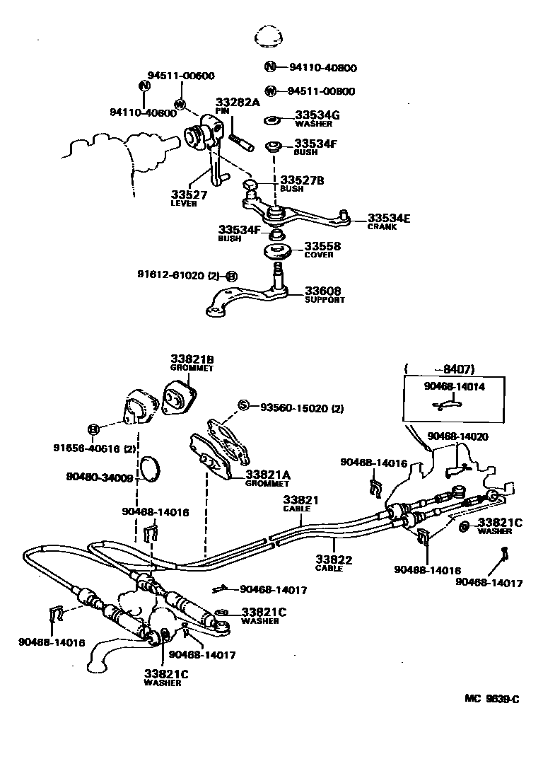Toyota COROLLA Shift Lever & Retainer EPC diagram — MC9639C