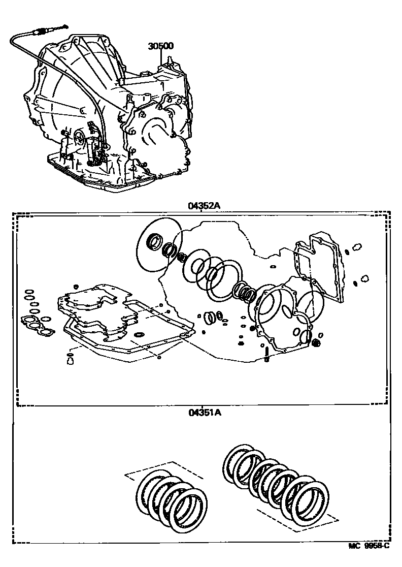 Toyota COROLLA 传动桥或变速器总成和衬垫组件(ATM) EPC diagram — MC9958C