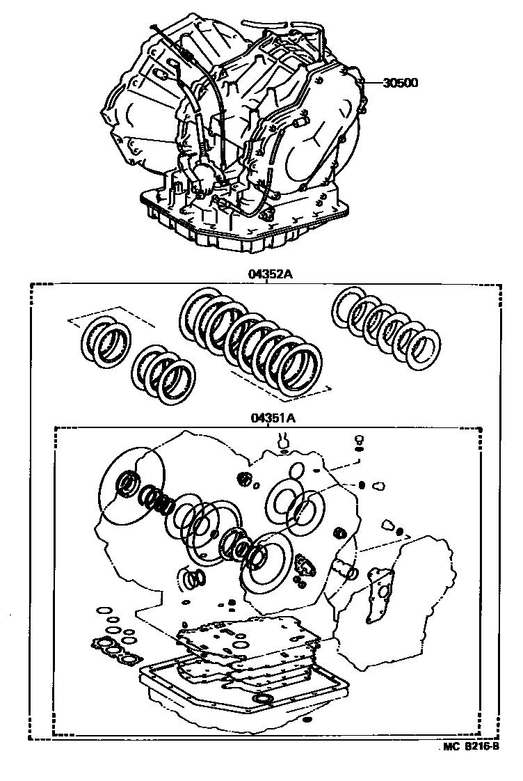 Toyota COROLLA 传动桥或变速器总成和衬垫组件(ATM) EPC diagram — MCB216B