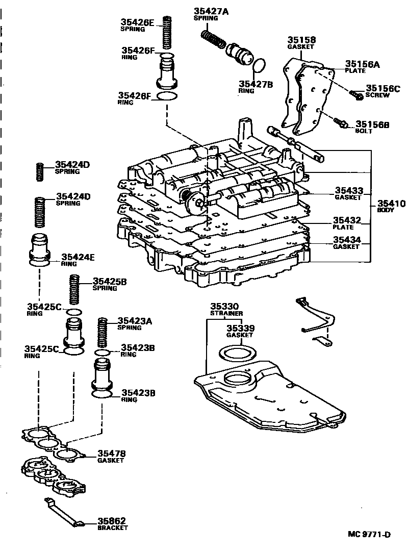 Toyota COROLLA 阀体和滤油网(ATM) EPC diagram — MC9771D