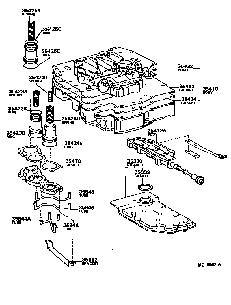 Toyota COROLLA 阀体和滤油网(ATM) EPC diagram — MC9962A