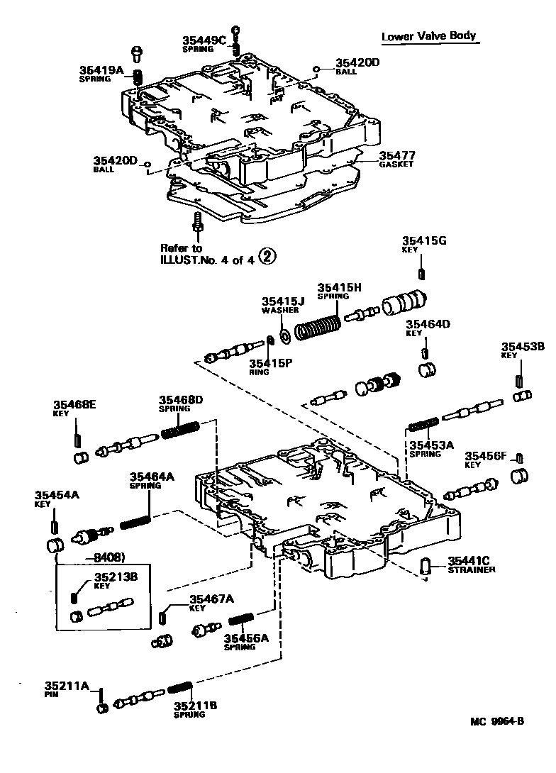 Toyota COROLLA 阀体和滤油网(ATM) EPC diagram — MC9964B
