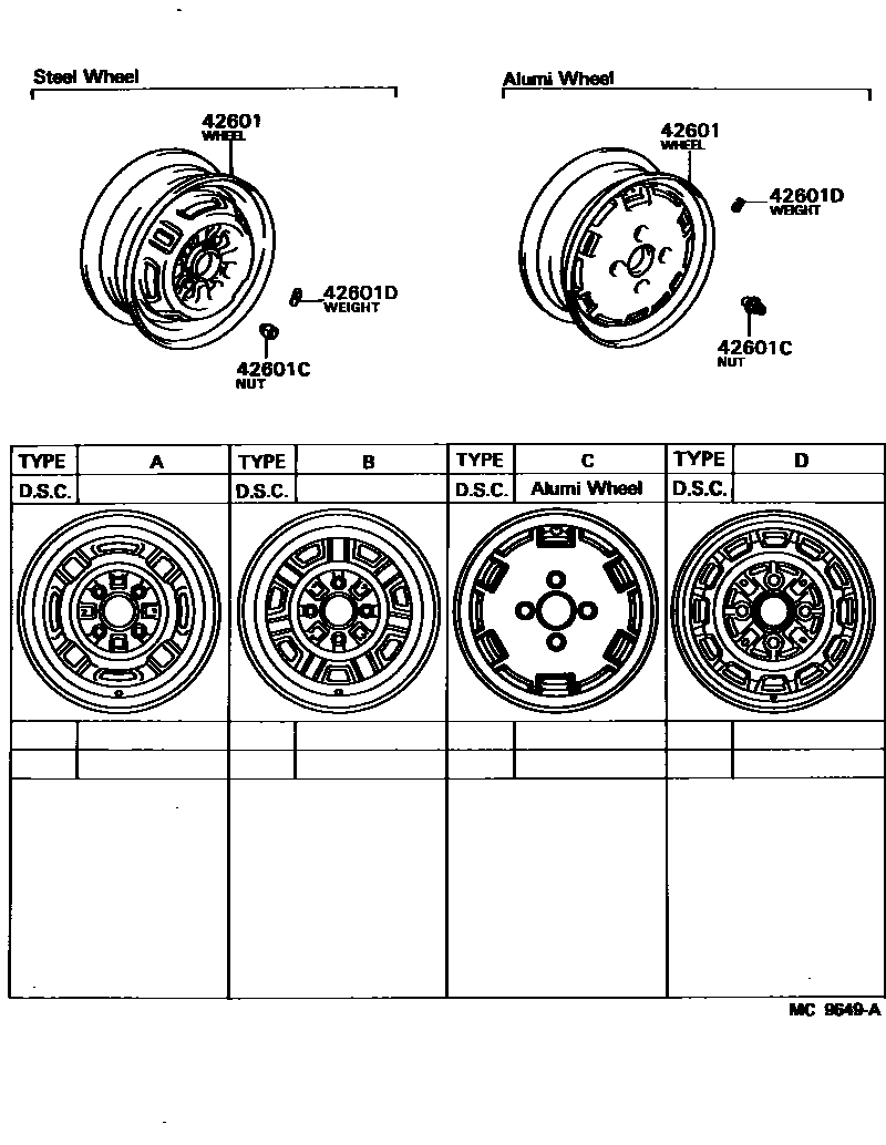 Toyota COROLLA 车轮和车轮盖 EPC diagram — MC9649A