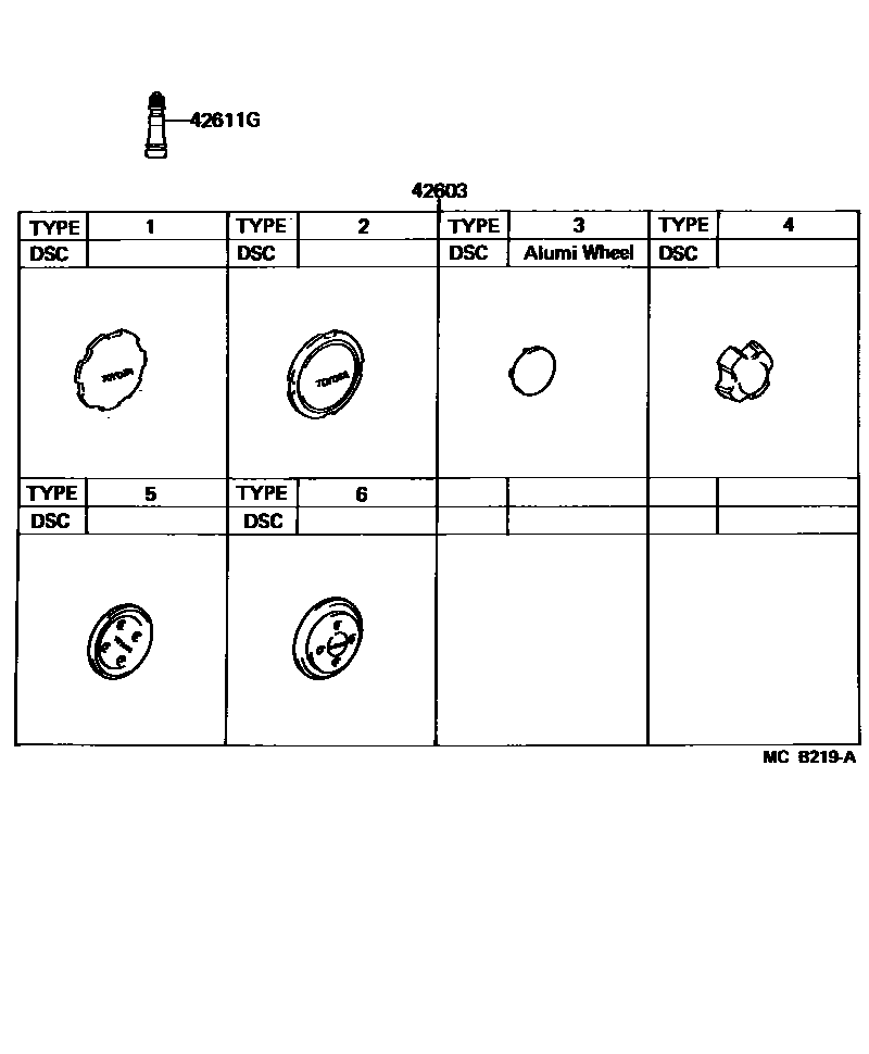 Toyota COROLLA 车轮和车轮盖 EPC diagram — MCB219A