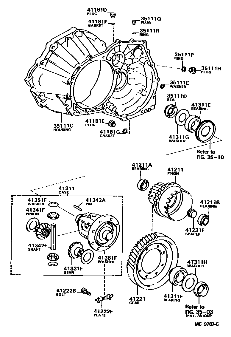 Toyota COROLLA 前桥壳和差速器 EPC diagram — MC9787C