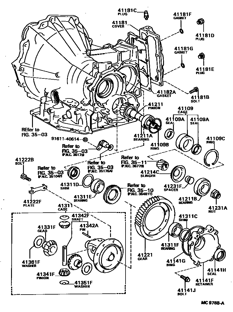 Toyota COROLLA 前桥壳和差速器 EPC diagram — MC9788A