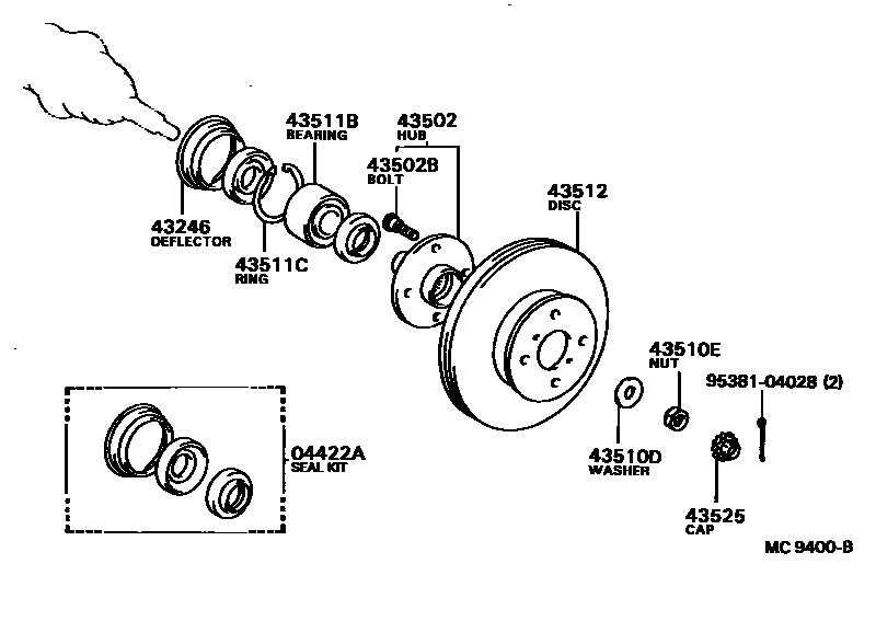 Toyota COROLLA Front Axle Hub EPC diagram — MC9400B
