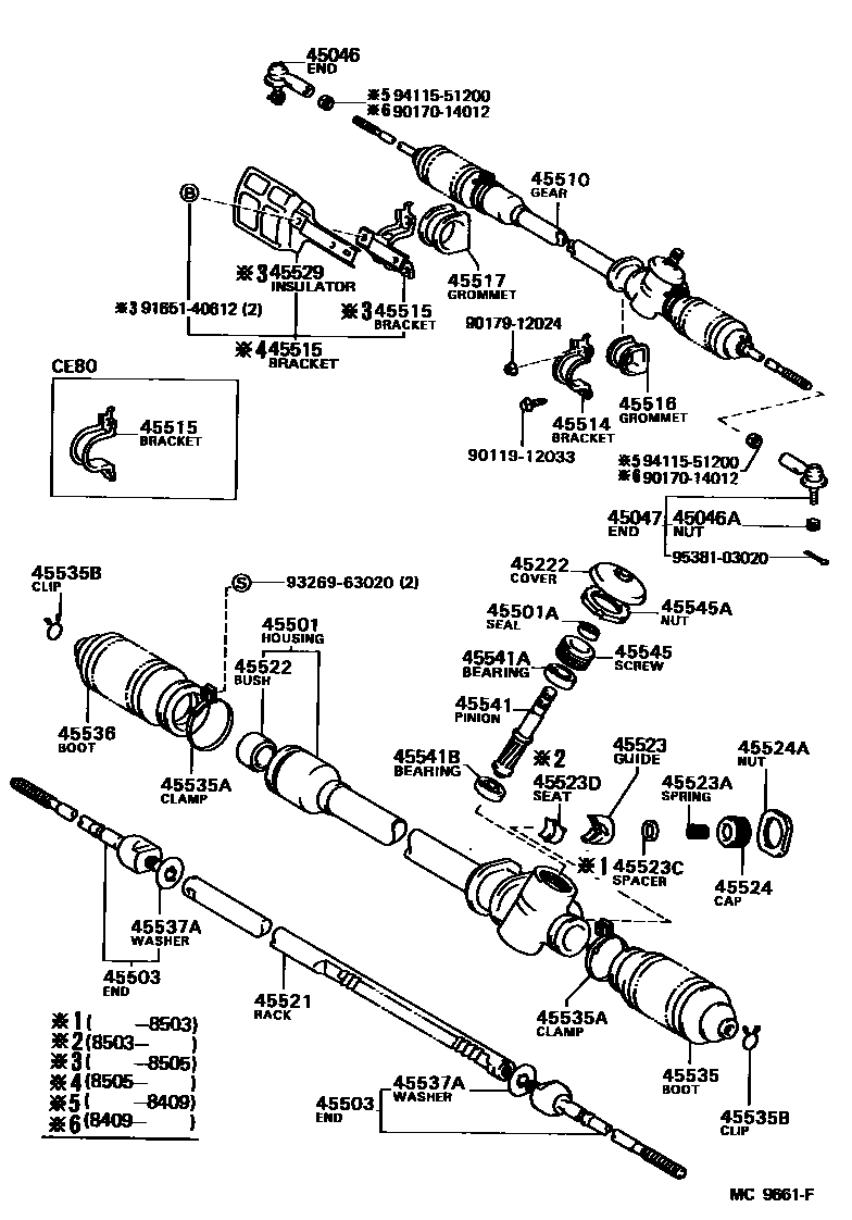 Toyota COROLLA 前转向齿轮和连杆 EPC diagram — MC9661F