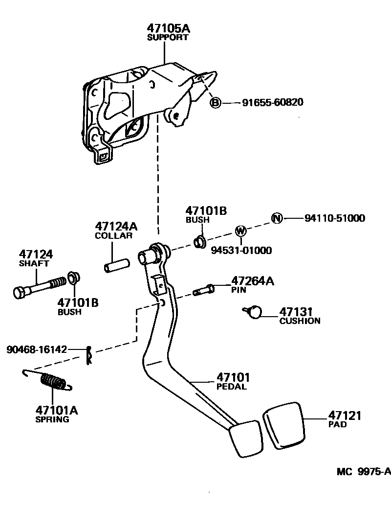 Toyota COROLLA Brake Pedal & Bracket EPC diagram — MC9975A