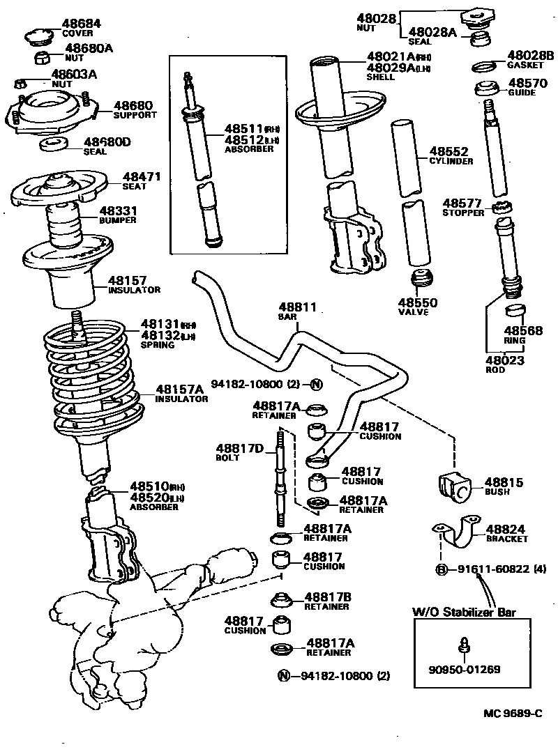 Toyota COROLLA Front Spring & Shock Absorber EPC diagram — MC9689C