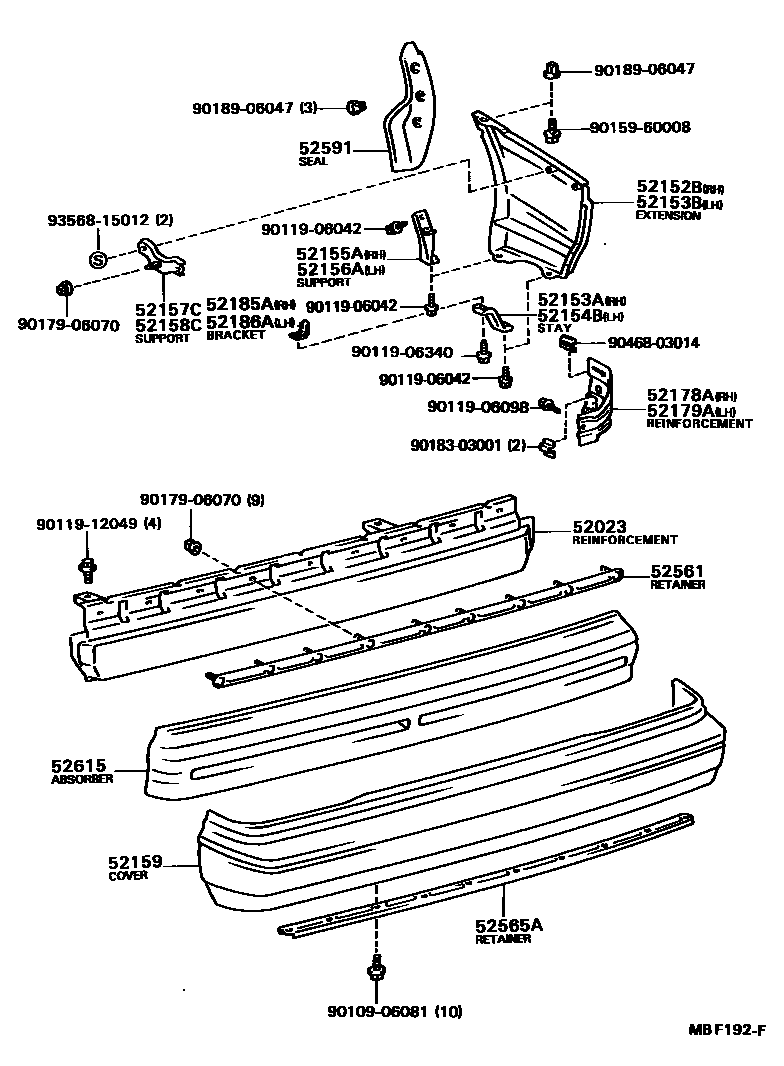 Toyota COROLLA 后保险杠及附件 EPC diagram — MBF192F