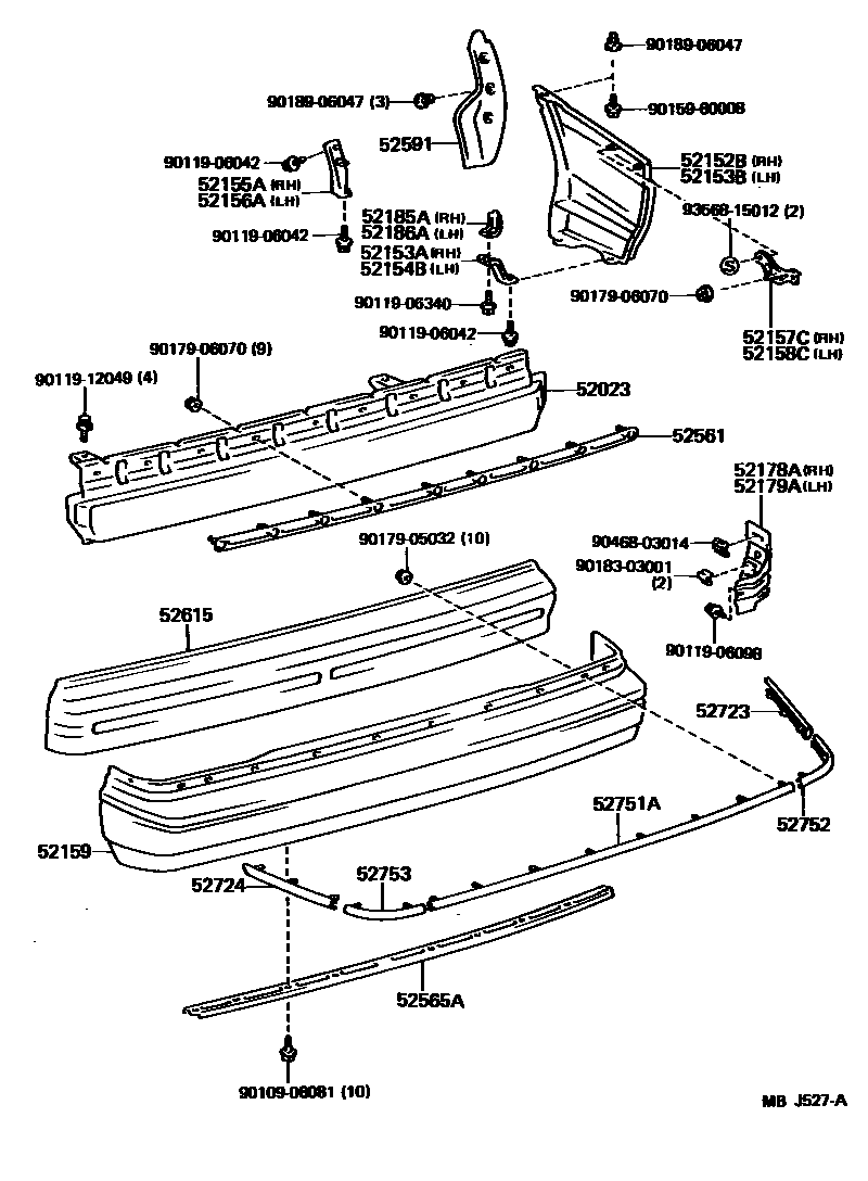 Toyota COROLLA 后保险杠及附件 EPC diagram — MBJ527A
