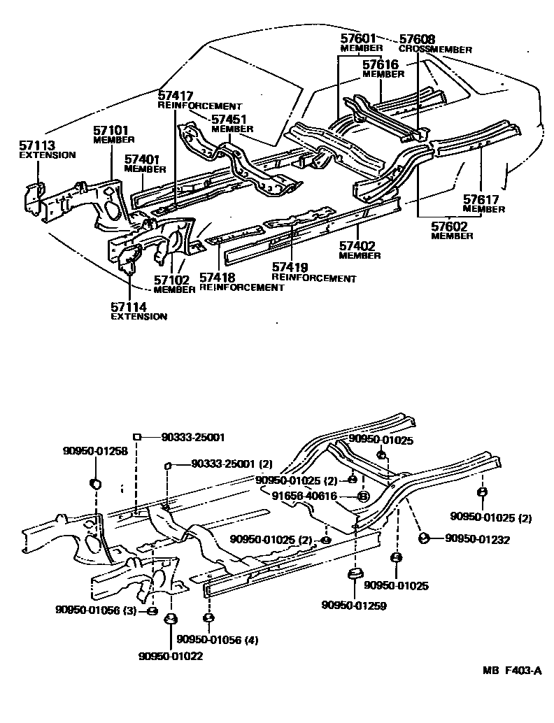 Toyota COROLLA Floor stringers EPC diagram — MBF403A