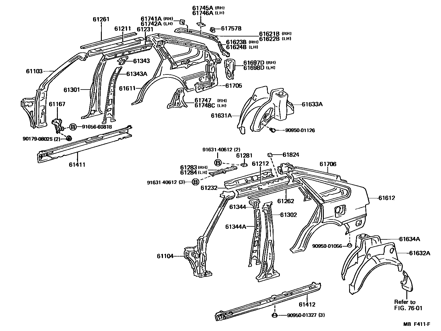 Toyota COROLLA 侧梁 EPC diagram — MBF411F