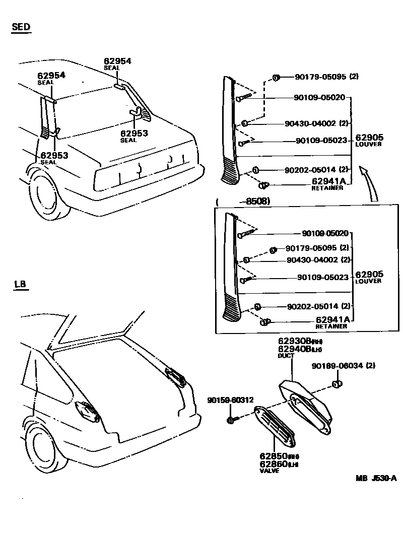 Toyota COROLLA 车侧通风装置 EPC diagram — MBJ530A
