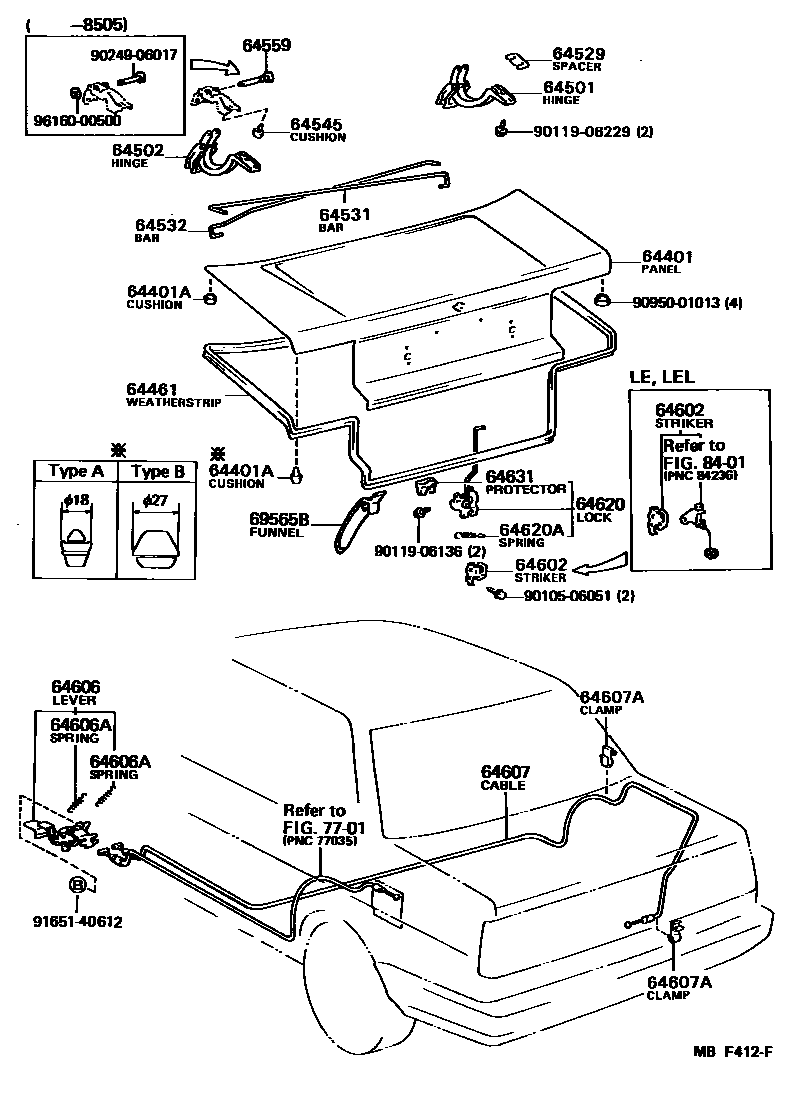 Toyota COROLLA 行李箱门和行李箱锁 EPC diagram — MBF412F