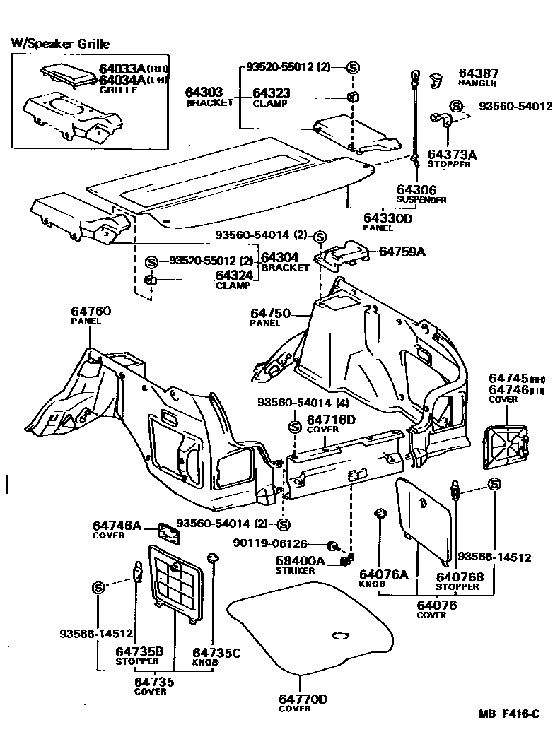 Toyota COROLLA 底板和底板装饰罩 EPC diagram — MBF416C
