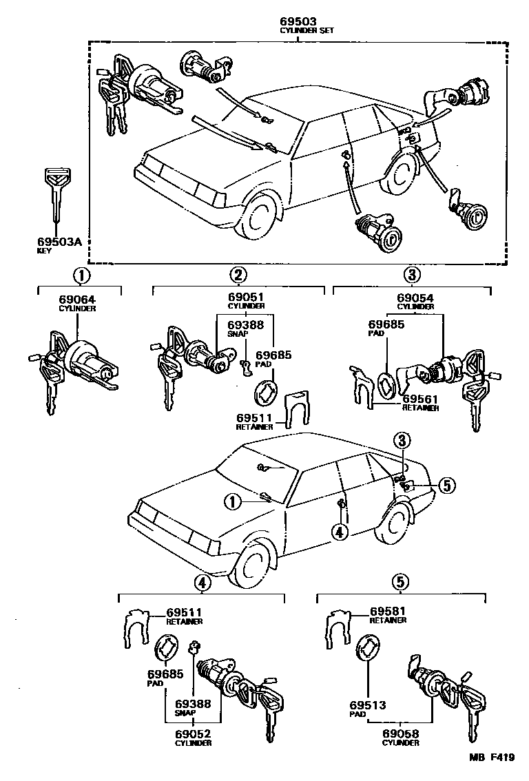 Toyota COROLLA 锁芯组件 EPC diagram — MBF419