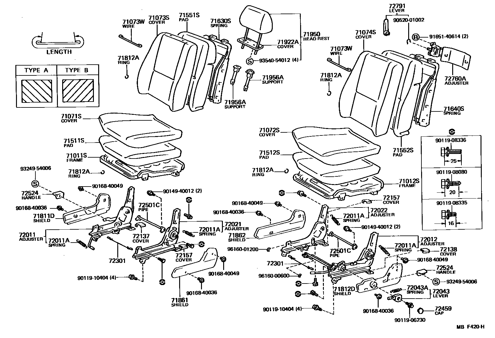 Toyota COROLLA 前排座椅和座椅滑轨 EPC diagram — MBF420H