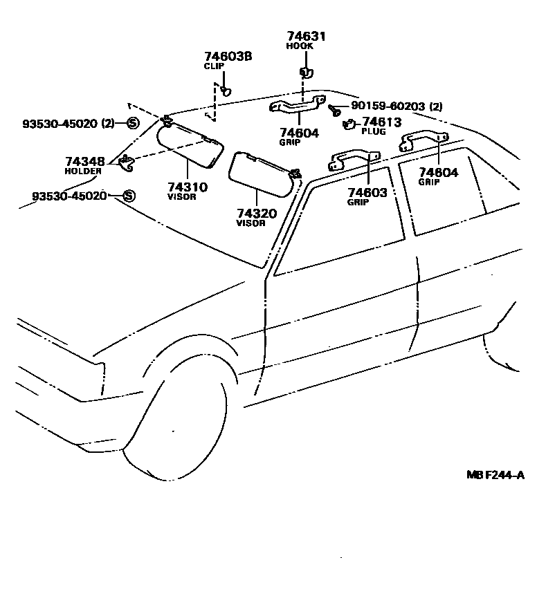 Toyota COROLLA 扶手和遮阳板 EPC diagram — MBF244A