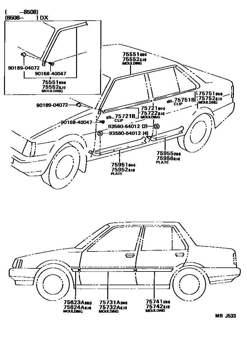 Toyota COROLLA 侧防护条 EPC diagram — MBJ533