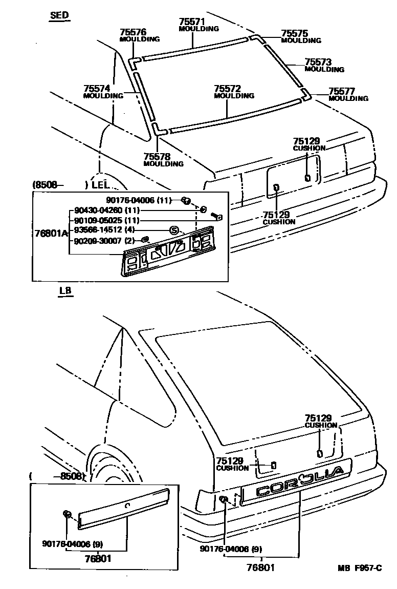 Toyota COROLLA 后防护条 EPC diagram — MBF957C