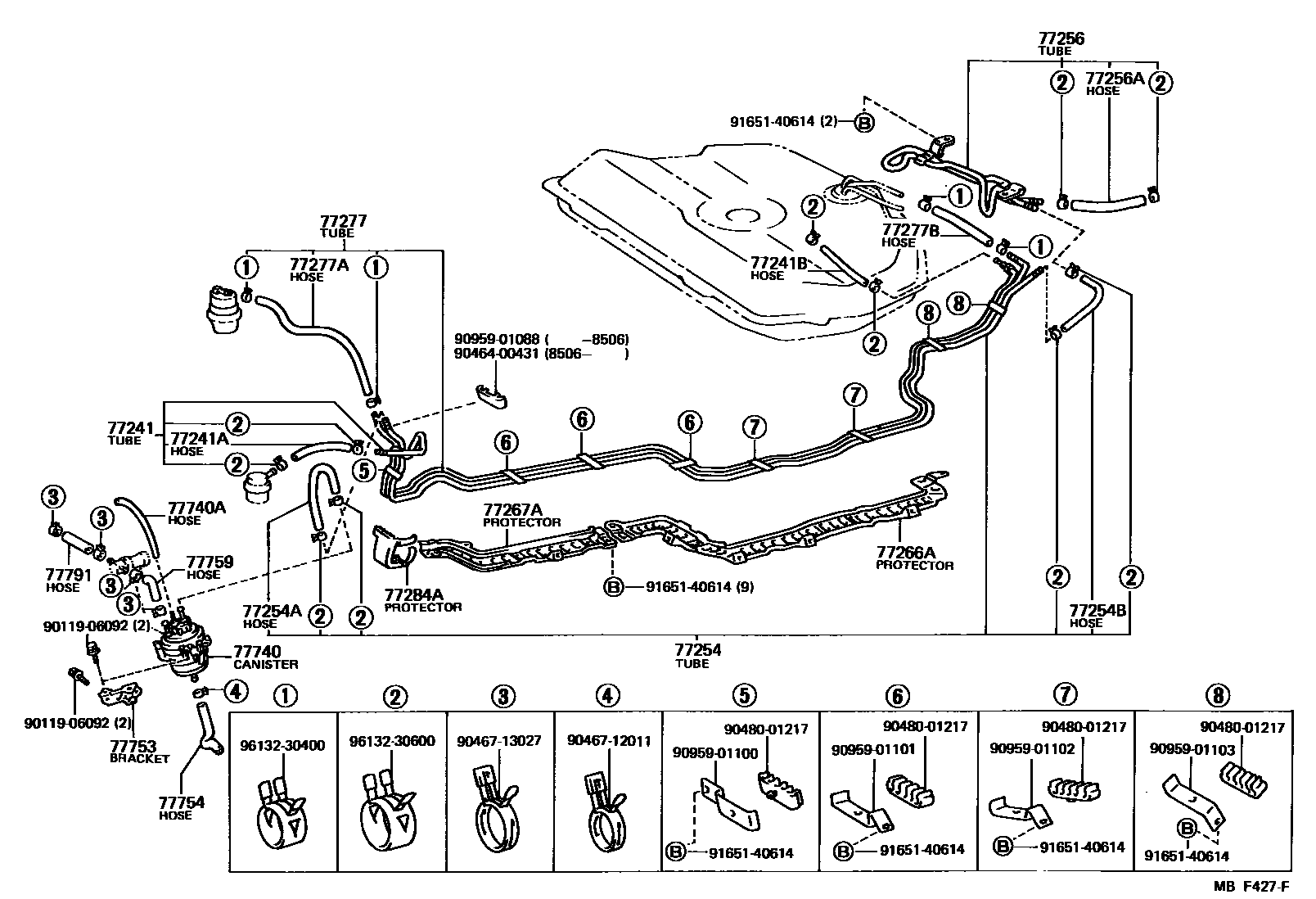 Toyota COROLLA 燃油箱和燃油管 EPC diagram — MBF427F