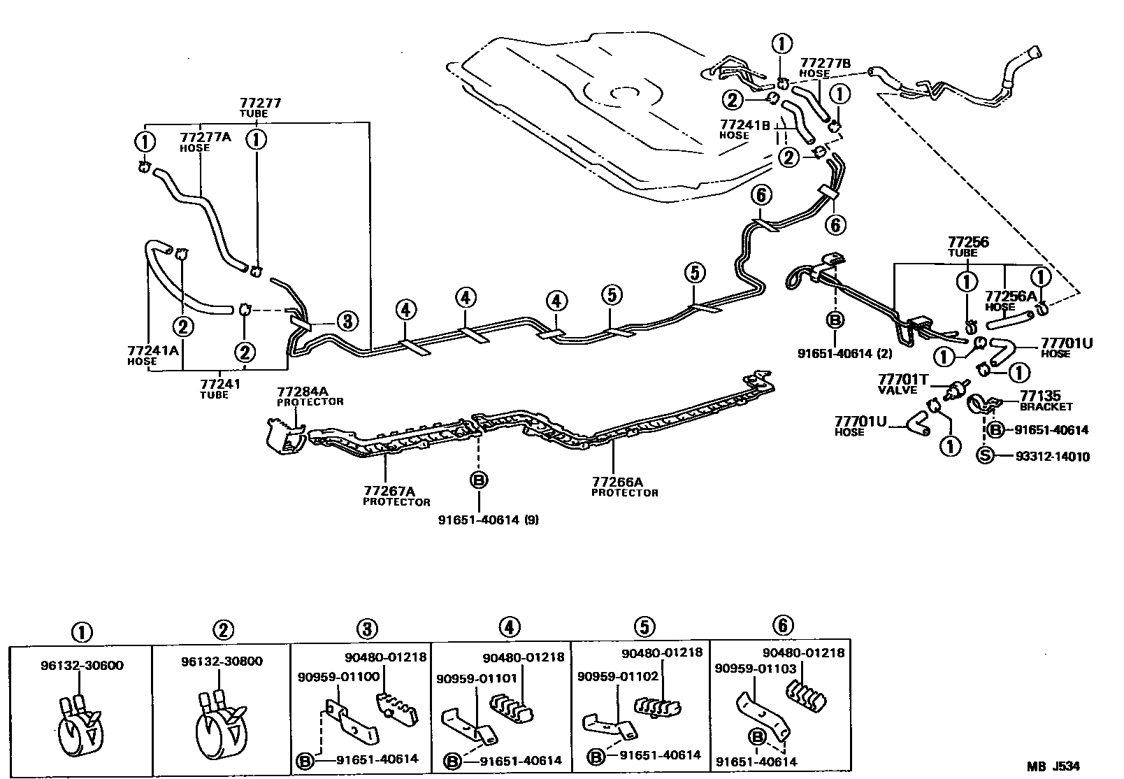 Toyota COROLLA 燃油箱和燃油管 EPC diagram — MBJ534