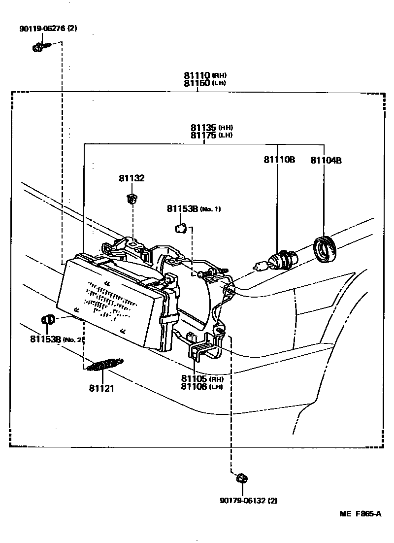 Toyota COROLLA Headlamp EPC diagram — MEF865A