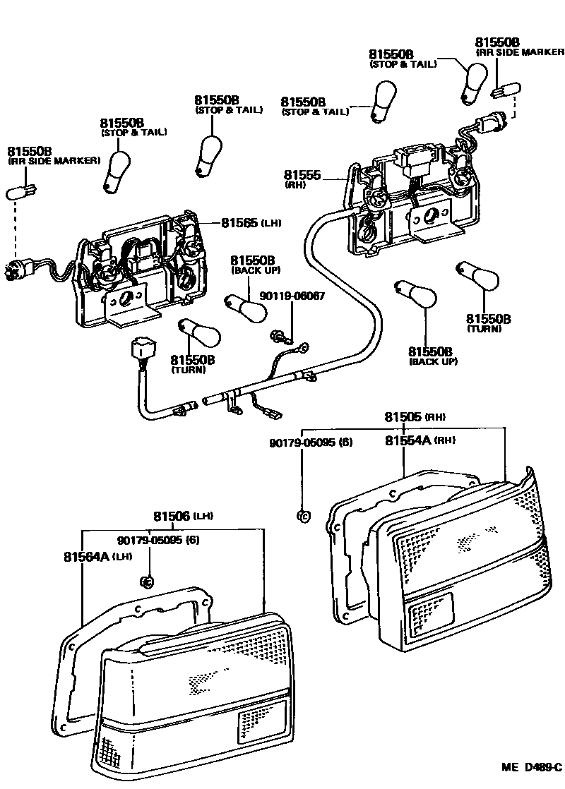 Toyota COROLLA 后组合灯 EPC diagram — MED489C