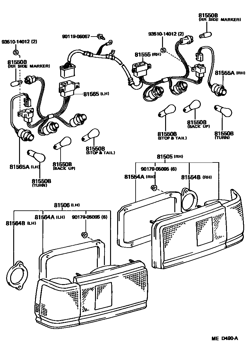 Toyota COROLLA 后组合灯 EPC diagram — MED490A