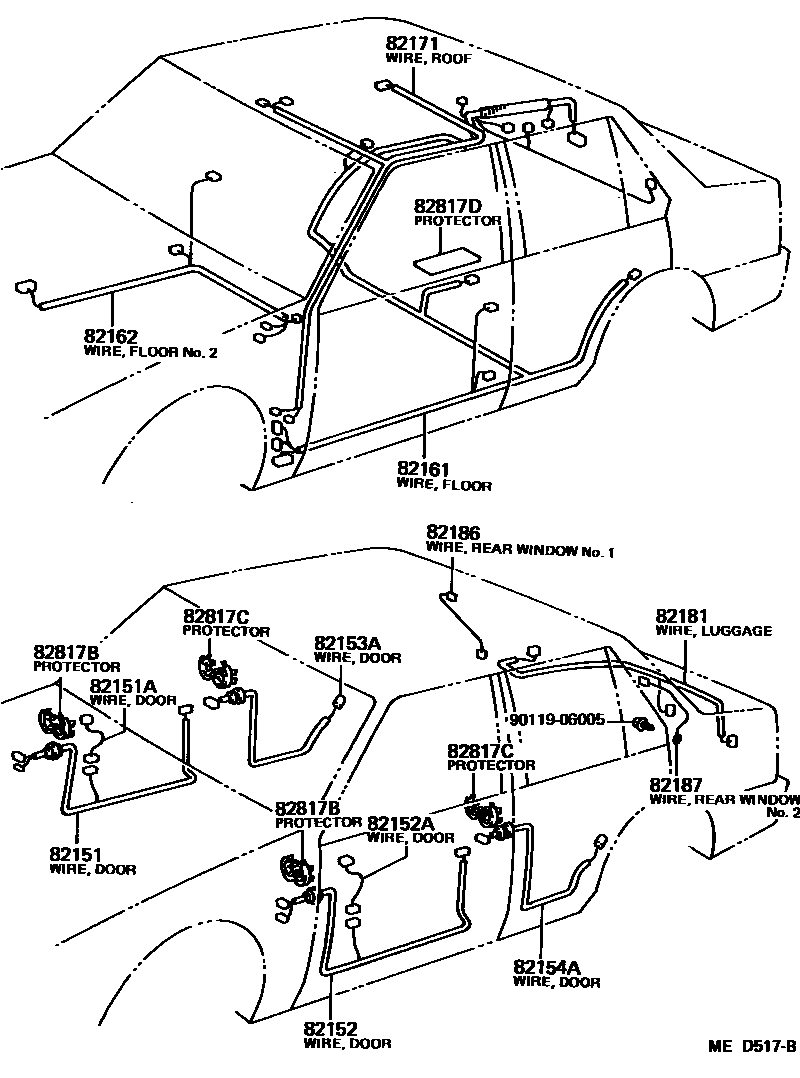 Toyota COROLLA 线束和卡夹 EPC diagram — MED517B