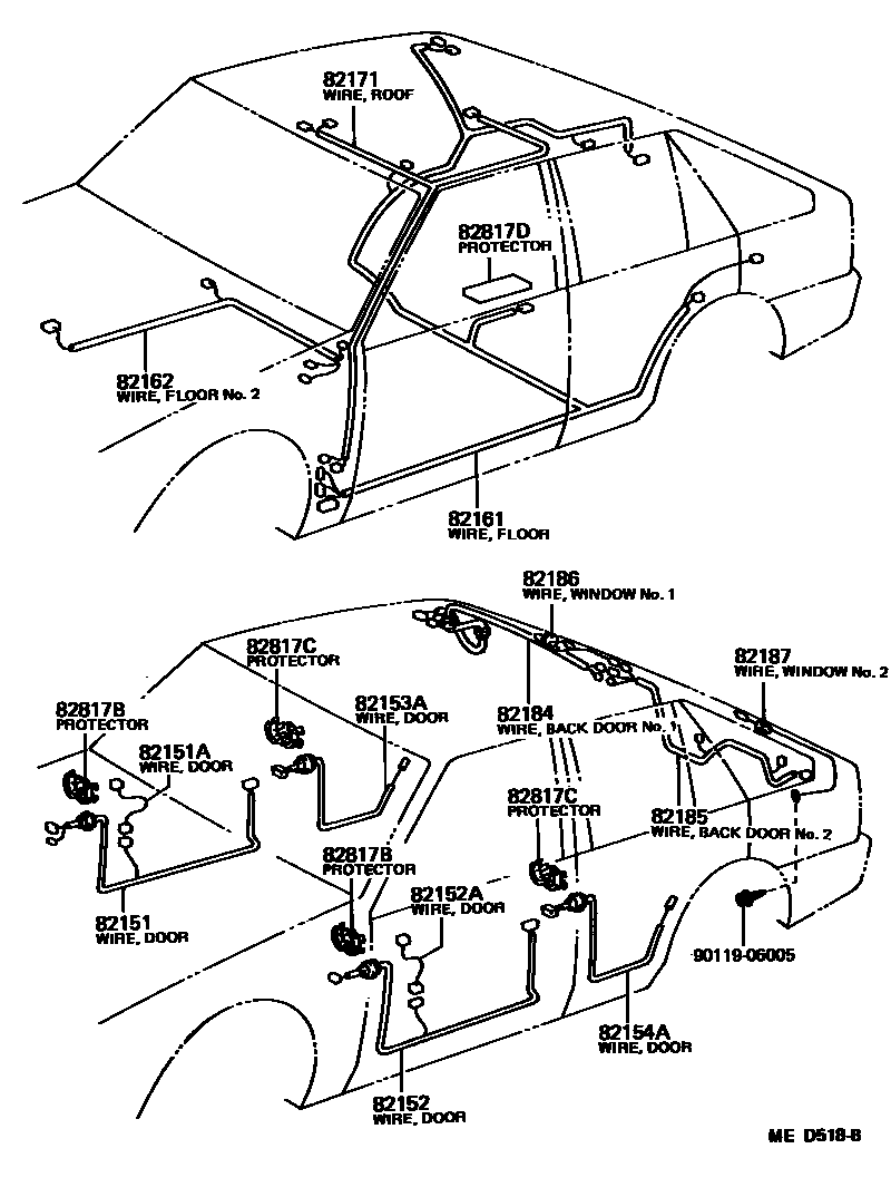Toyota COROLLA 线束和卡夹 EPC diagram — MED518B