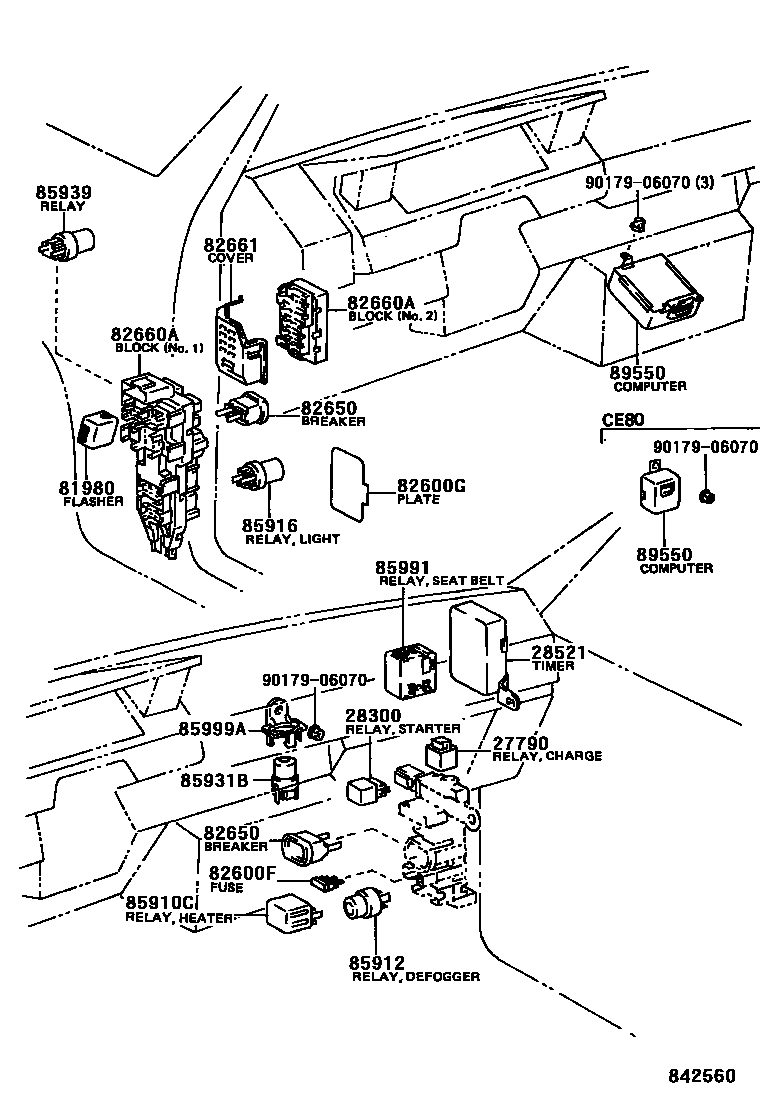 Toyota COROLLA 开关和继电器和ECU EPC diagram — 842560