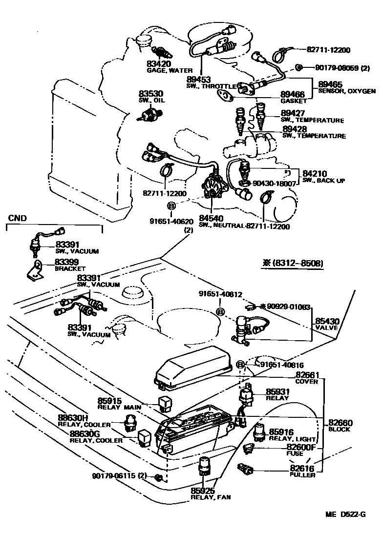Toyota COROLLA 开关和继电器和ECU EPC diagram — MED522G