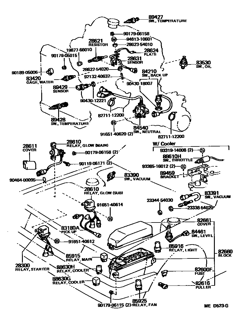 Toyota COROLLA 开关和继电器和ECU EPC diagram — MED523G