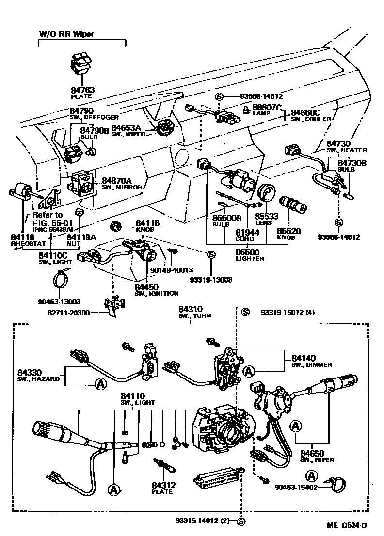 Toyota COROLLA 开关和继电器和ECU EPC diagram — MED524D