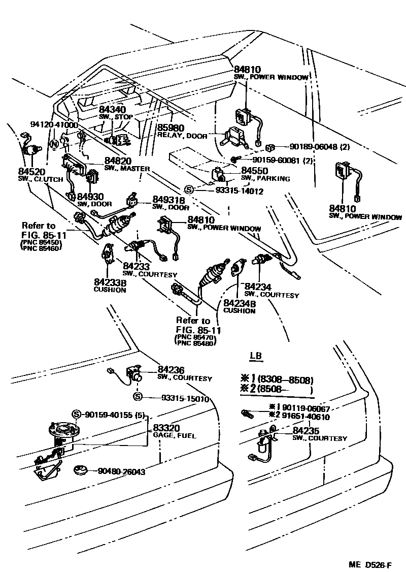 Toyota COROLLA 开关和继电器和ECU EPC diagram — MED526F