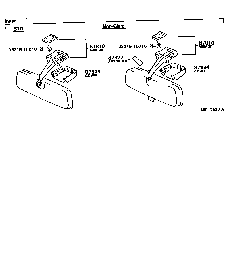 Toyota COROLLA 后视镜 EPC diagram — MED532A